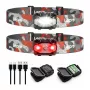 LEPRO 320023-2 Linterna frontal LED recargable por USB, 300 lúmenes, 6 modos, IPX4, pack de 2