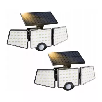 LEPRO 640003-DW-a-2 Farola solar con sensor de movimiento y crepuscular, pack de 2, 1500 lúmenes, 6500K Blanco frío, IP65 resistente al agua, montaje en pared, LED