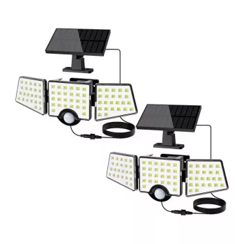 LEPRO 640005-DW-2 Lámpara solar con detector de movimiento, pack de 2, 600 lúmenes, 6500K blanco frío, IP65 impermeable, 3 modos, montaje en pared