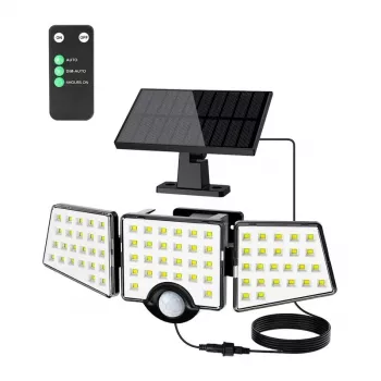 LEPRO 640005-DW Lámpara solar, 3000 lm, 6500K, 3 cabezales ajustables, iluminación 270°, IP65, sensor de movimiento, 2400 mAh