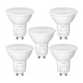LEPRO bombilla LED GU10 4,5 W (equivale a 50 W), 345 lm, luz de día 5000 K, ángulo de apertura 100°, no regulable, pack de 5