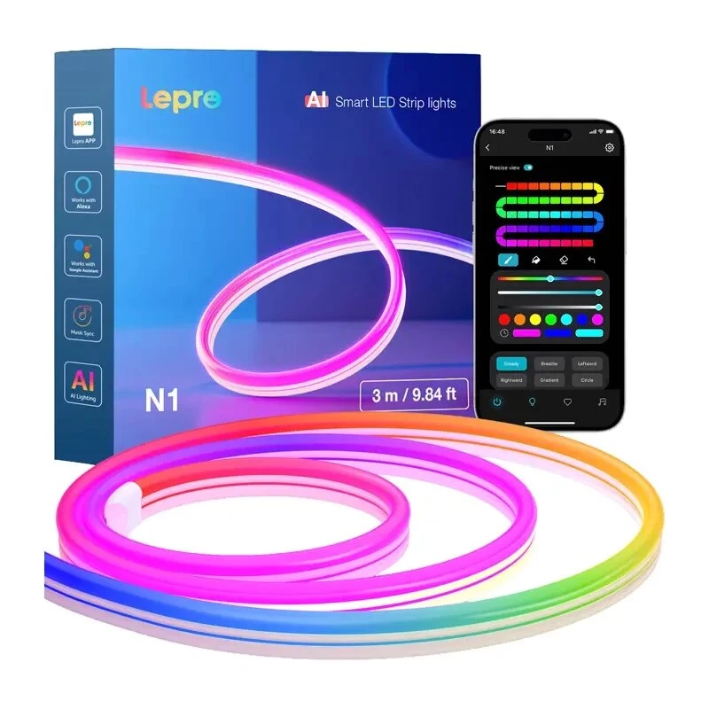 Lepro N1 Neon tira LED 3 m, escenas de iluminación con IA, control por app y por voz, regulable, 24 W