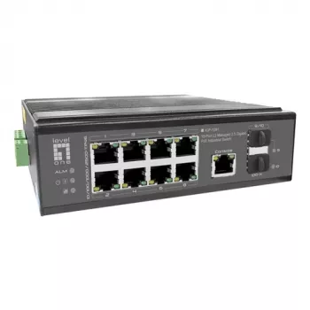 LevelOne Switch PoE+ industrial 8x 2,5G PoE, 2x 1G, 2x 10G SFP+ Uplinks, no gestionado, carril DIN, IP30