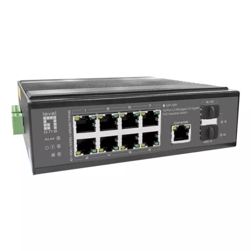 LevelOne IGP-1091 switch industrial PoE+, 8x 2,5G PoE, 2x enlaces ascendentes 1G/10G SFP+