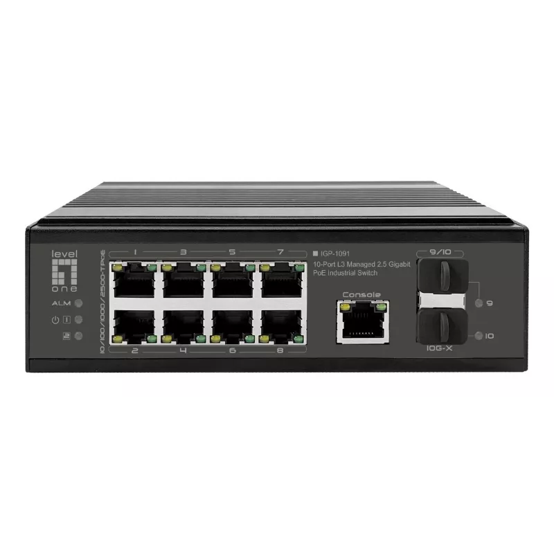 LevelOne IGP-1091 switch industrial PoE+, 8x 2,5G PoE, 2x enlaces ascendentes 1G/10G SFP+