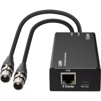 LINDY codificador de audio XLR a Dante de 2 canales, PoE, AES67, 24 bits/96kHz 70618