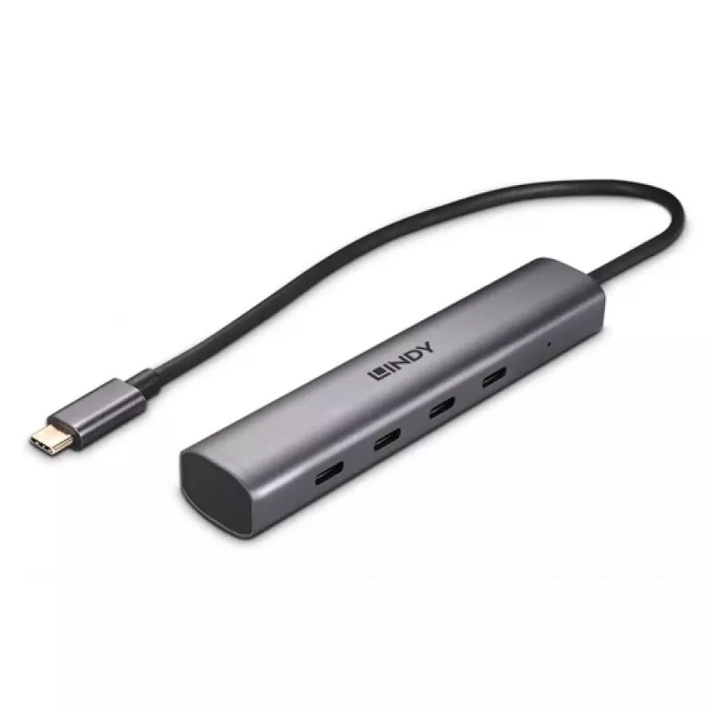 Lindy Hub USB 3.2 Gen 2 Type-C de 4 puertos para conectar cuatro dispositivos USB Type-C a través del puerto USB Type-C del ordenador (43384)