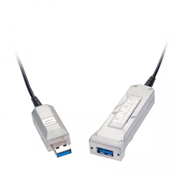 Lindy cable alargador activo híbrido USB 3.0 de 50m, fibra óptica y cobre, 5Gbps, LSZH, negro 42701
