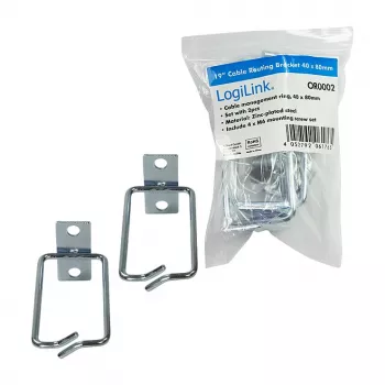 LogiLink Brida de gestión de cables de 19 pulgadas 40 x 80 mm, acero, 2 uds.