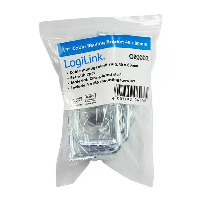 LogiLink Brida de gestión de cables de 19 pulgadas 40 x 80 mm, acero, 2 uds.