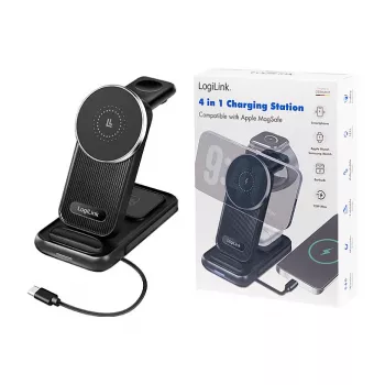 Logilink Cargador de mesa inalámbrico 4 en 1, base de carga Qi 15W (PA0292)
