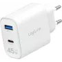 LogiLink Cargador de pared USB GaN de 45W, 1x USB-C PD, 1x USB-A QC, blanco, enchufe europeo (PA0410)