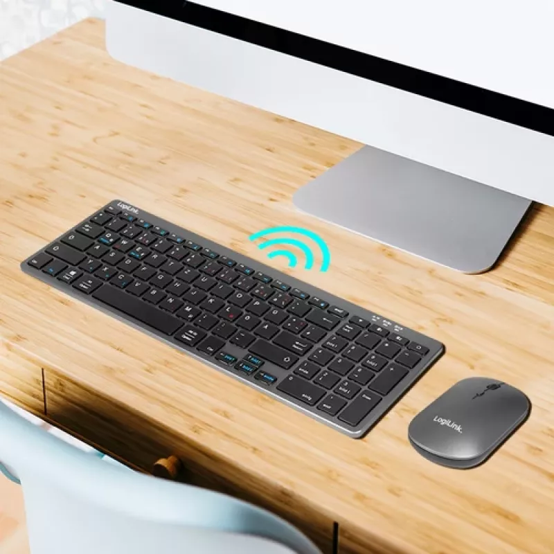 LogiLink ID0215 Set de teclado y ratón inalámbricos Bluetooth Dual-Mode, gris/antracita