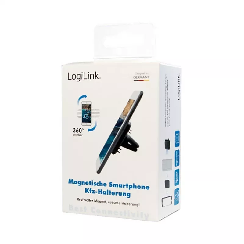 LogiLink AA0114 Soporte magnético para rejillas de ventilación para smartphones, giro 360°, universal, negro