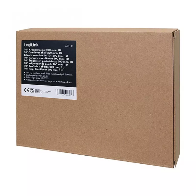 Logilink ACT111 Bandeja para armario de 200 mm 1U Gris Nivel de rack