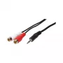 Cable de audio LogiLink, conector jack de 3,5 mm a 2 conectores RCA hembra, negro, 0,2 m
