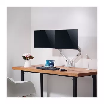 LOGILINK BP0088 TIS soporte para doble monitor de 17-32 – 2x 9 kg gas spring, plata, VESA 75/100, pinza/ojal