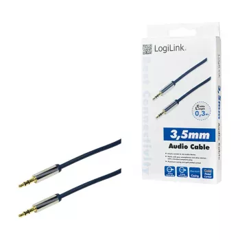 LogiLink CA10030 Cable de audio jack 3,5 mm TRS, conector metálico, azul, 0,3 m