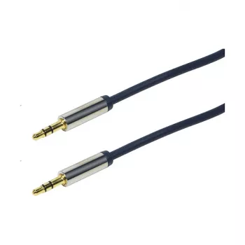 LogiLink CA10030 Cable de audio jack 3,5 mm TRS, conector metálico, azul, 0,3 m