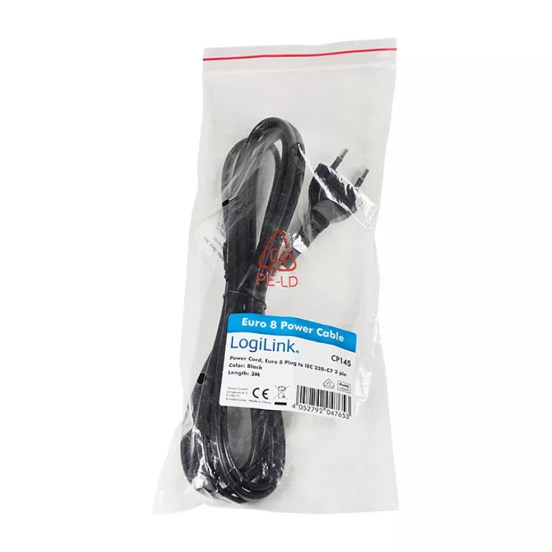 Cable de alimentación LogiLink CP145 enchufe europeo a IEC C7 1,8 m negro