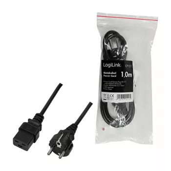 Logilink CP151 Cable de alimentación, CEE 7/7 a IEC C19, Negro, 1 m