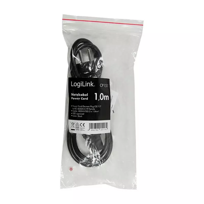 Logilink CP151 Cable de alimentación, CEE 7/7 a IEC C19, Negro, 1 m