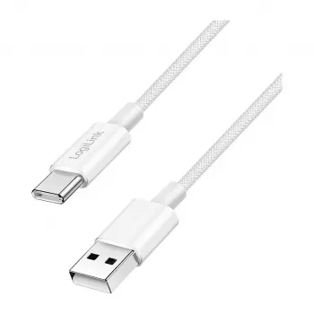 LogiLink CU0320 cable USB 2.0 Type-C, USB-A a USB-C, 480 Mbps, 60W, nailon trenzado, blanco, 0,5 m