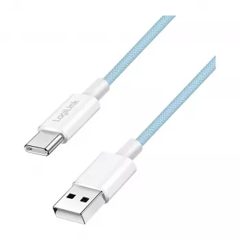 LogiLink CU0330 Cable USB 2.0 Type-C, conector USB-A a conector USB-C, 480 Mbps, 60W Power Delivery, trenzado de nailon, azul, 1 m