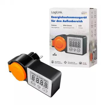 LogiLink medidor de consumo eléctrico para exterior, pantalla LCD, negro/naranja