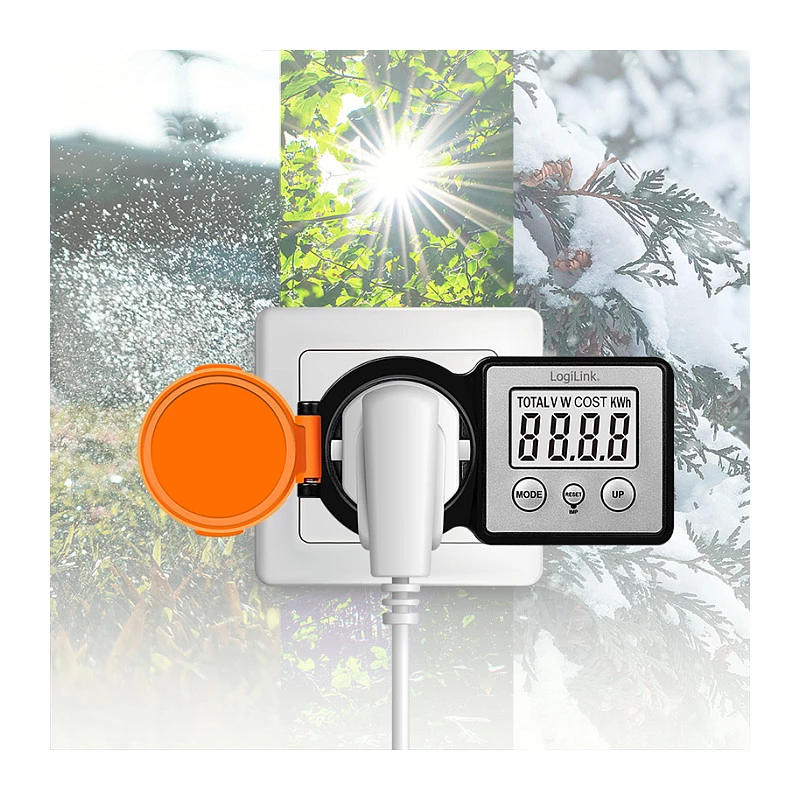 LogiLink Medidor de costes de energía para exteriores, pantalla LCD, negro/naranja
