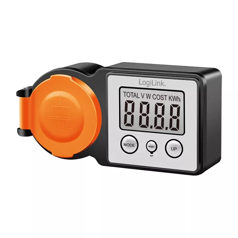 LogiLink Medidor de costes de energía para exteriores, pantalla LCD, negro/naranja