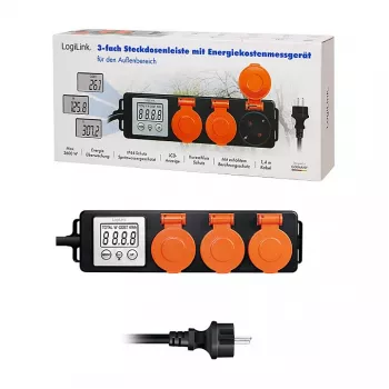 LogiLink medidor de consumo eléctrico para exterior con 3 tomas de corriente