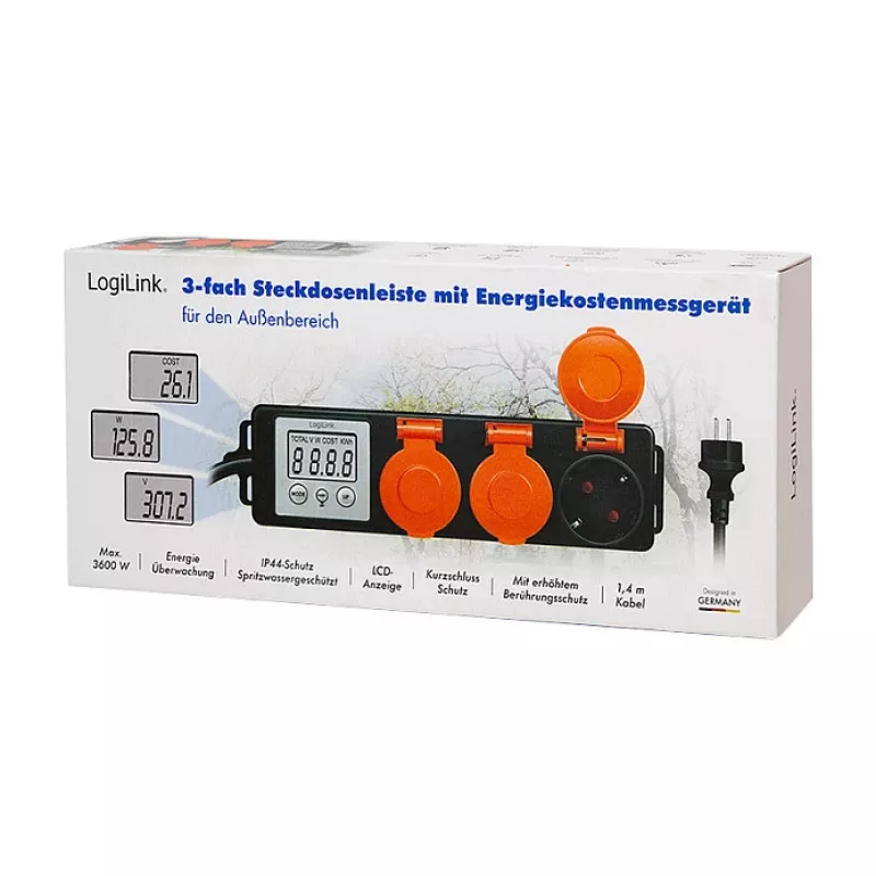 LogiLink Medidor de costes de energía para exteriores con 3 tomas