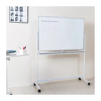 LogiLink EO0064 pizarra blanca móvil de doble cara, acero magnético, marco de aluminio, 120x80 cm, blanco/plata