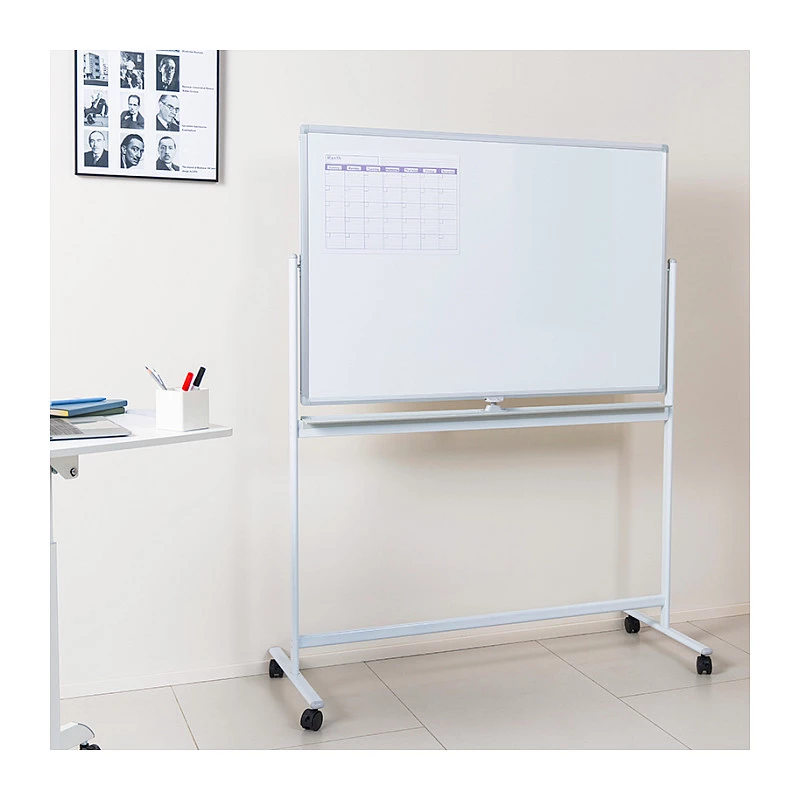 LogiLink EO0064 pizarra blanca móvil de doble cara, acero magnético, marco de aluminio, 120x80 cm, blanco/plata