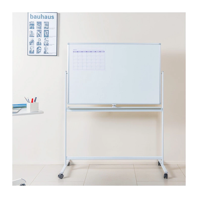 LogiLink EO0064 pizarra blanca móvil de doble cara, acero magnético, marco de aluminio, 120x80 cm, blanco/plata