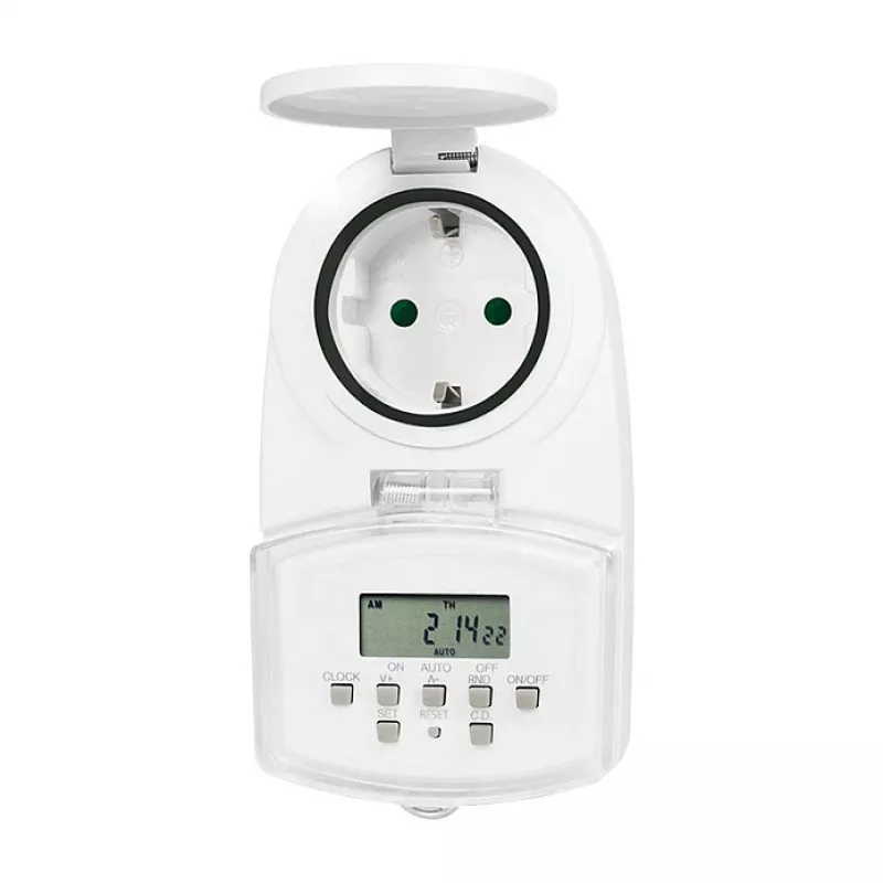 LOGILINK ET0008 Temporizador digital exterior - IP44, 10 programas ON/OFF, 16A/3680W, Schuko (tipo F), negro/gris