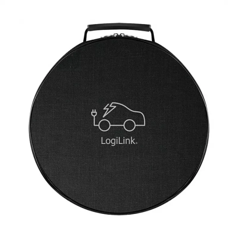 LogiLink EVC0128 cable espiral Type 2 para carga de coche eléctrico, 11kW, 3 fases, 20A, 5m, negro con bolsa de almacenamiento