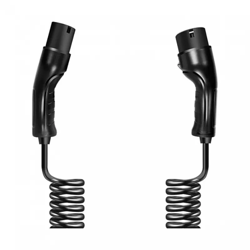 LogiLink EVC0128 cable espiral Type 2 para carga de coche eléctrico, 11kW, 3 fases, 20A, 5m, negro con bolsa de almacenamiento