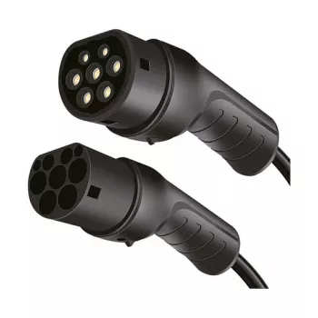 LogiLink EVC0128 cable espiral Type 2 para carga de coche eléctrico, 11kW, 3 fases, 20A, 5m, negro con bolsa de almacenamiento