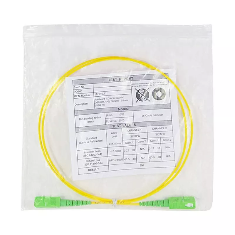 LogiLink Cable de conexión de fibra óptica – Simplex, OS2 SM G.657.A2, SC/APC a SC/APC, 1 m, amarillo