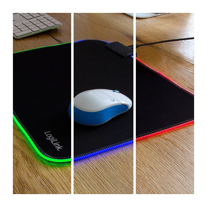 LOGILINK ID0183 Alfombrilla de ratón gaming con LED RGB, 350x260mm, 3mm suave, negra