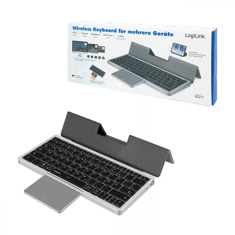 LOGILINK ID0214 Teclado inalámbrico con touchpad, Bluetooth 5.1, 3 canales, Gris