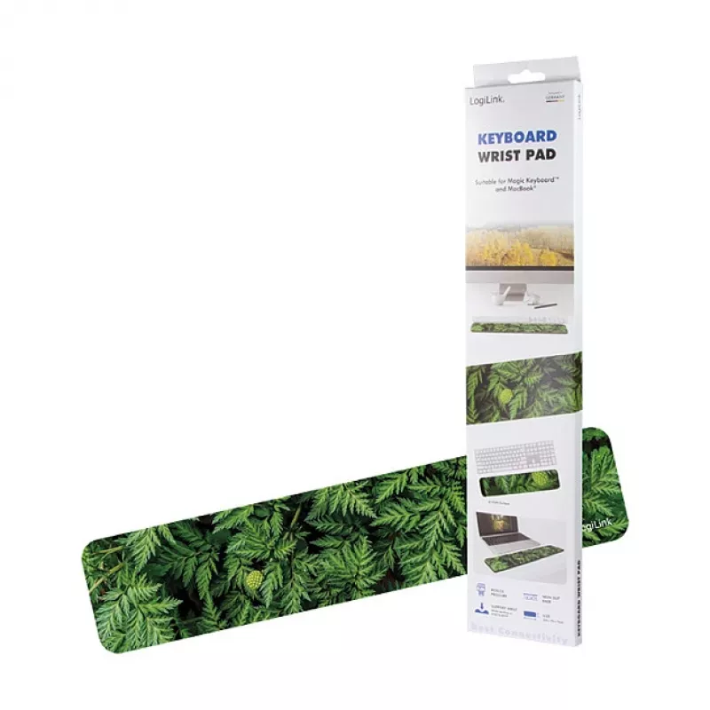 LogiLink reposamuñecas para teclado, largo - reposamuñecas ergonómico de espuma viscoelástica para teclados de tamaño completo, base antideslizante, negro