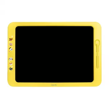 Tableta de escritura LCD LogiLink 19 cm, amarillo – pizarra de dibujo multicolor reutilizable con función de borrado y bloqueo