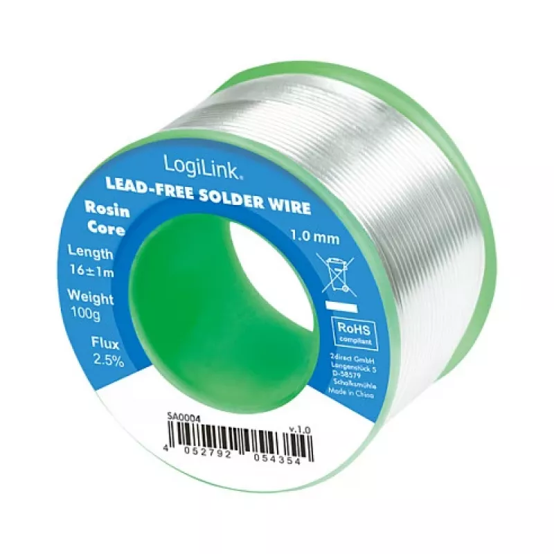 LOGILINK Hilo de soldadura sin plomo 1mm 100g Sn99.3Cu0.7 fundente No-Clean