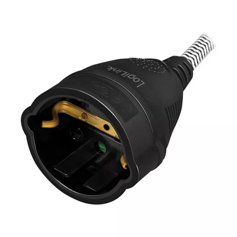LogiLink LPS104 cable de extensión, CEE 7/7 a CEE 7/3, trenzado textil, negro/gris, 3 m
