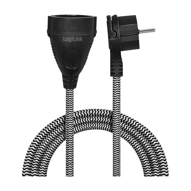 LogiLink LPS104 cable de extensión, CEE 7/7 a CEE 7/3, trenzado textil, negro/gris, 3 m