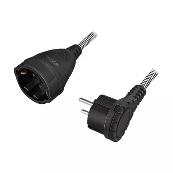 LogiLink LPS104 cable de extensión, CEE 7/7 a CEE 7/3, trenzado textil, negro/gris, 3 m