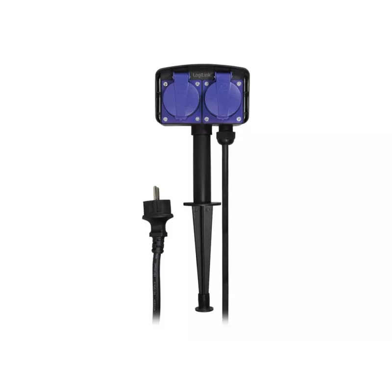 Logilink LPS214 regleta de enchufes, 2 tomas schuko, IP44, pica de tierra, cable de 2m